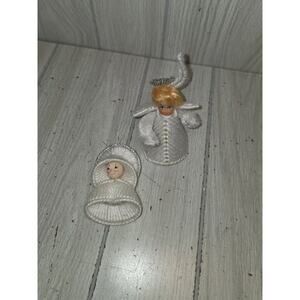 VTG Lot Of 2 Handmade Angels Needlepoint on Plastic Canvas Christmas Ornaments